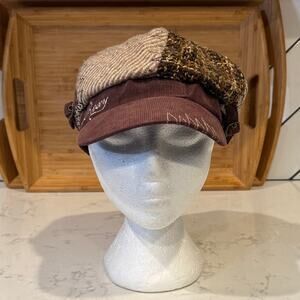 Roxy 90s mushroom cap newsboy baker boy patchwork tweed like brown hat winter